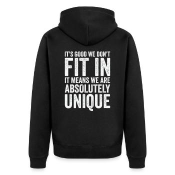 Positivität Außenseiter Dichter Poesie - Unisex Premium Bio Zip Hoodie - Schwarz - Hinten - Nico (187cm)