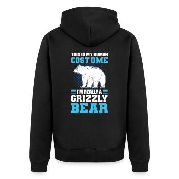 This Is My Human Costume I'm Really A Grizzly - Unisex Premium Bio Zip Hoodie - Schwarz - Hinten - Nico (187cm)