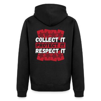 Collect It Protect It Respect It Trading Card - Unisex Premium Bio Zip Hoodie - Schwarz - Hinten - Nico (187cm)
