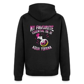Aqua Tofana Conspiracy Theorist Essential Oil - Unisex Premium Organic Zip Hoodie - black - Back - Nico (187cm)