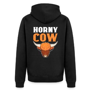 Horny Cow Highland Cattle Breeder - Unisex Premium Organic Zip Hoodie - black - Back - Nico (187cm)