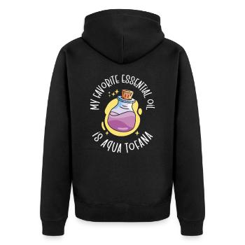 Aqua Tofana Conspiracy Theorist Essential Oil - Unisex Premium Organic Zip Hoodie - black - Back - Nico (187cm)