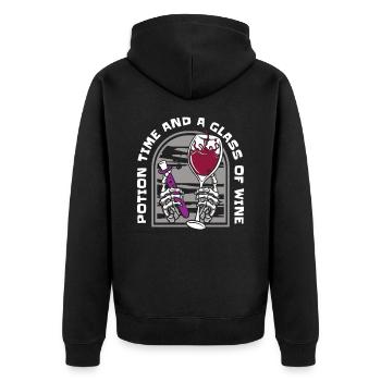Aqua Tofana Weintrinken Mordgeheimnis - Unisex Premium Bio Zip Hoodie - Schwarz - Hinten - Nico (187cm)