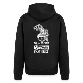 Aqua Tofana Conspiracy Theorist Poison Bottle - Unisex Premium Organic Zip Hoodie - black - Back - Nico (187cm)