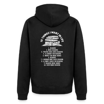 Lesen Buch Literatur Bücherwurm Lernen - Unisex Premium Bio Zip Hoodie - Schwarz - Hinten - Nico (187cm)