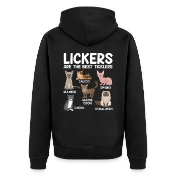 Funny Lickers Are The Best Ticklers Cat Feline - Unisex Premium Organic Zip Hoodie - black - Back - Nico (187cm)