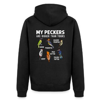Funny Woodpeckers Vogel Sammlung Vogelbeobachter - Unisex Premium Bio Zip Hoodie - Schwarz - Hinten - Nico (187cm)