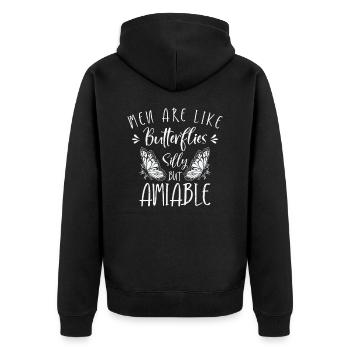 Himmlischer Schmetterling Silly Men - Unisex Premium Bio Zip Hoodie - Schwarz - Hinten - Nico (187cm)
