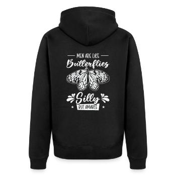 Himmlischer Schmetterling Silly Men - Unisex Premium Bio Zip Hoodie - Schwarz - Hinten - Nico (187cm)