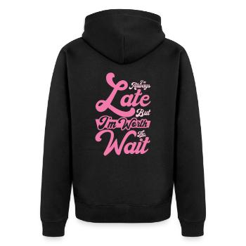 Spätberufener Vielbeschäftigter Berufstätiger - Unisex Premium Bio Zip Hoodie - Schwarz - Hinten - Nico (187cm)