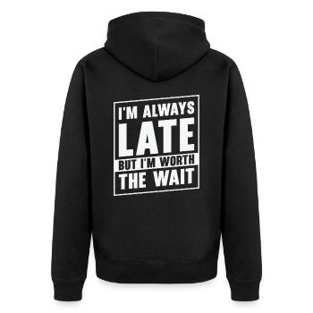 Spätberufener Vielbeschäftigter Berufstätiger - Unisex Premium Bio Zip Hoodie - Schwarz - Hinten - Nico (187cm)