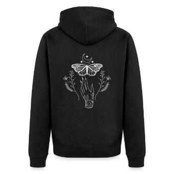 Celestial Butterfly Moon Line Art Night Sky Stars - Unisex Premium Organic Zip Hoodie - black - Back - Nico (187cm)