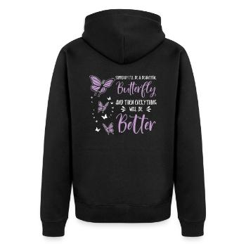Himmlischer Schmetterling Mystische - Unisex Premium Bio Zip Hoodie - Schwarz - Hinten - Nico (187cm)