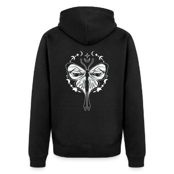 Himmlischer Schmetterling Mystischer - Unisex Premium Bio Zip Hoodie - Schwarz - Hinten - Nico (187cm)