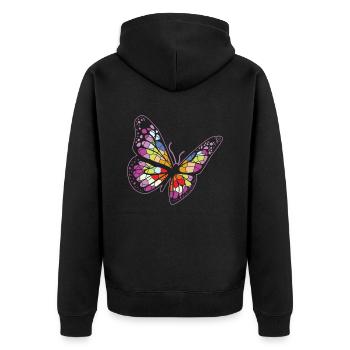 Himmlische Glasmalerei Schmetterling Mystischer - Unisex Premium Bio Zip Hoodie - Schwarz - Hinten - Nico (187cm)