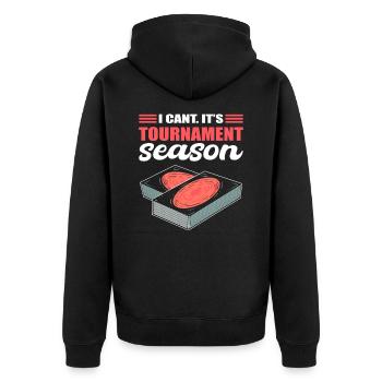 I Can’t. It‘s Tournament Season. Trading Card - Unisex Premium Bio Zip Hoodie - Schwarz - Hinten - Nico (187cm)