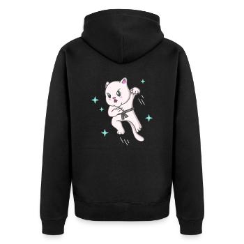 Kawaii Cat Ninja Kitten Fighter Karate - Unisex Premium Organic Zip Hoodie - black - Back - Nico (187cm)