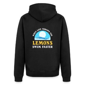 When Life Throws You Lemons, Swim Faster Swimming - Unisex Premium Organic Zip Hoodie - black - Back - Nico (187cm)