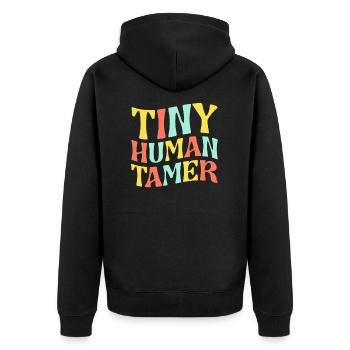 Retro Tiny Human Tamer Funny Daycare Teacher - Unisex Premium Organic Zip Hoodie - black - Back - Nico (187cm)