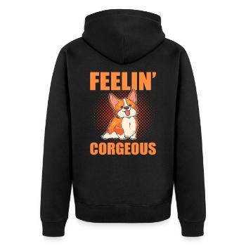 Feelin' Corgeous Welsh Corgi Dog - Unisex Premium Bio Zip Hoodie - Schwarz - Hinten - Nico (187cm)