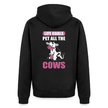 Life Goals Pet All The Cows Moo Cow Farmer - Unisex Premium Bio Zip Hoodie - Schwarz - Hinten - Nico (187cm)