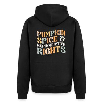 Épices à la citrouille et droits reproductifs Retro Fall - Veste à capuche bio Premium Unisexe - noir - Dos - Nico (187cm)