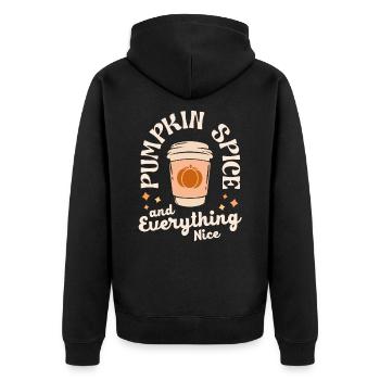 Kürbisgewürz und alles schöne Retro Herbst - Unisex Premium Bio Zip Hoodie - Schwarz - Hinten - Nico (187cm)