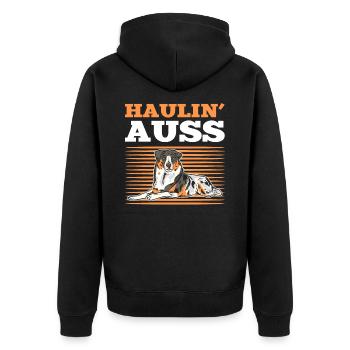 Haulin Auss Aussie Australian Cattle Dog - Unisex Premium Organic Zip Hoodie - black - Back - Nico (187cm)