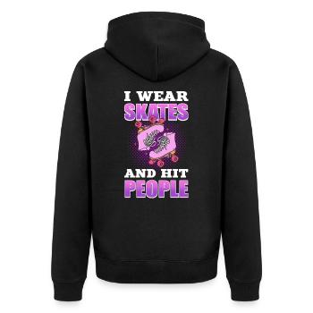 I Wear Skates and Hit People Roller Derby Roller - Unisex Premium Bio Zip Hoodie - Schwarz - Hinten - Nico (187cm)