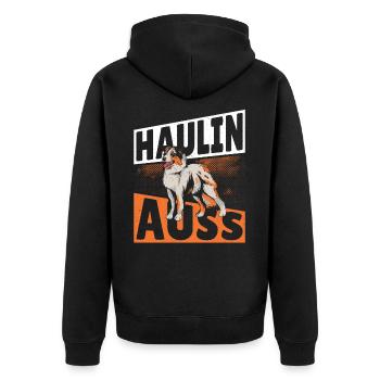 Haulin Auss Aussie Australian Cattle Dog - Unisex Premium Organic Zip Hoodie - black - Back - Nico (187cm)