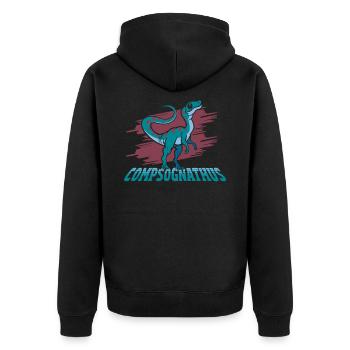 Compsognathus Dinosaur - Unisex Premium Bio Zip Hoodie - Schwarz - Hinten - Nico (187cm)