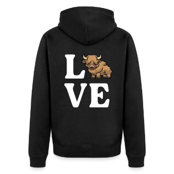 Süßes schottisches Highland Cow Lover Farm Girl - Unisex Premium Bio Zip Hoodie - Schwarz - Hinten - Nico (187cm)