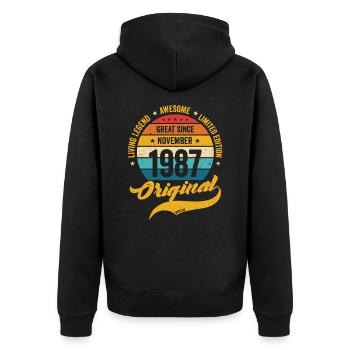 Retro 35 Years November 1987 Birthday Vintage - Unisex Premium Bio Zip Hoodie - Schwarz - Hinten - Nico (187cm)
