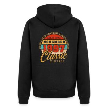 Retro 25 Years November 1997 Birthday Vintage - Unisex Premium Organic Zip Hoodie - black - Back - Nico (187cm)