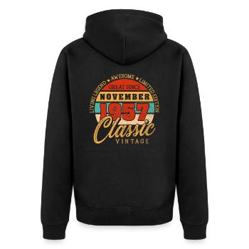 Retro 65 Years November 1957 Birthday Vintage - Unisex Premium Bio Zip Hoodie - Schwarz - Hinten - Nico (187cm)