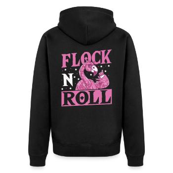 Flock n Roll Flamingo Rock and Roll - Unisex Premium Bio Zip Hoodie - Schwarz - Hinten - Nico (187cm)