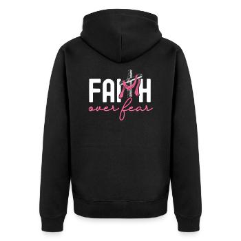 Glaube über Angst Brustkrebs Sensibilisierung Unterstützung - Unisex Premium Bio Zip Hoodie - Schwarz - Hinten - Nico (187cm)