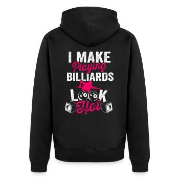 Pocketologist Billard Pool Billard 8 Weiblicher - Unisex Premium Bio Zip Hoodie - Schwarz - Hinten - Nico (187cm)