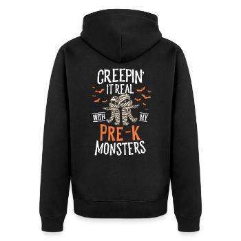 Creepin It Real Pre-K Monsters Halloween - Unisex Premium Organic Zip Hoodie - black - Back - Nico (187cm)