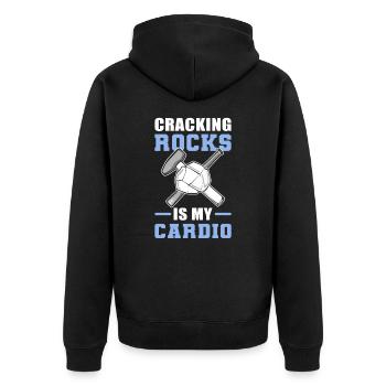 Cracking Rocks Is My Cardio Mineral Collecting - Unisex Premium Bio Zip Hoodie - Schwarz - Hinten - Nico (187cm)