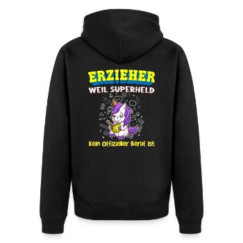 Erzieher Weil Superheld Kein Offizieller Beruf Ist - Unisex Premium Bio Zip Hoodie - Schwarz - Hinten - Nico (187cm)