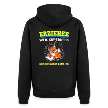Erzieher Weil Superheld Kein Offizieller Beruf Ist - Unisex Premium Bio Zip Hoodie - Schwarz - Hinten - Nico (187cm)