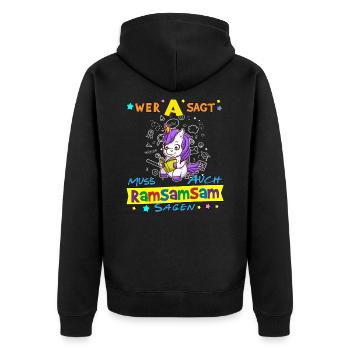 Wer A Sagt Muss Auch Ramsamsam Sagen Kita Erzieher - Unisex Premium Bio Zip Hoodie - Schwarz - Hinten - Nico (187cm)