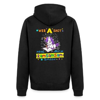 Wer A Sagt Muss Auch Ramsamsam Sagen Kita Erzieher - Unisex Premium Bio Zip Hoodie - Schwarz - Hinten - Nico (187cm)