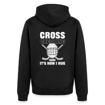 Cross Checking It's How I Hug Icehockey Ice Hockey - Unisex Premium Bio Zip Hoodie - Schwarz - Hinten - Nico (187cm)
