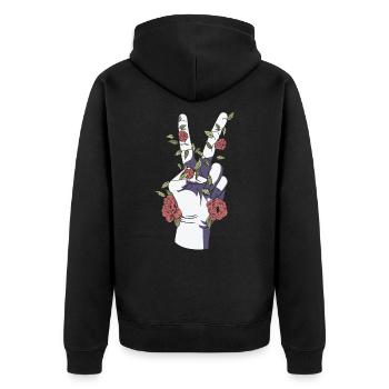 Peace Hand Sign Floral Positive Peace Lover - Unisex Premium Organic Zip Hoodie - black - Back - Nico (187cm)