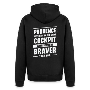 Prudence Wisdom Quotes Pilot Philosophy - Unisex Premium Organic Zip Hoodie - black - Back - Nico (187cm)