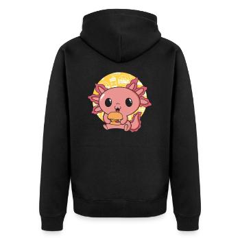 Axolotl Pet Cute Eating Burger and Drinks - Unisex Premium Organic Zip Hoodie - black - Back - Nico (187cm)