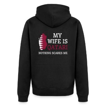 Nichts macht mir Angst Qatari Wife Qatar - Unisex Premium Bio Zip Hoodie - Schwarz - Hinten - Nico (187cm)