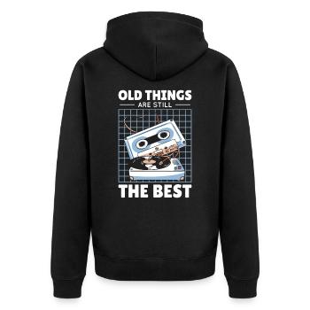 Antiquing Vinyl Cassette Music Vintage Lover - Unisex Premium Organic Zip Hoodie - black - Back - Nico (187cm)
